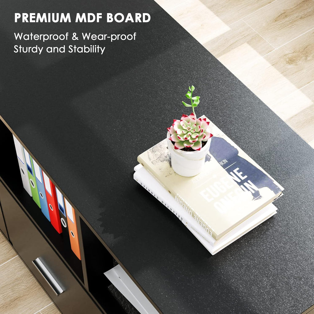 Black Wood File Cabinet with Drawers and Lock I6292