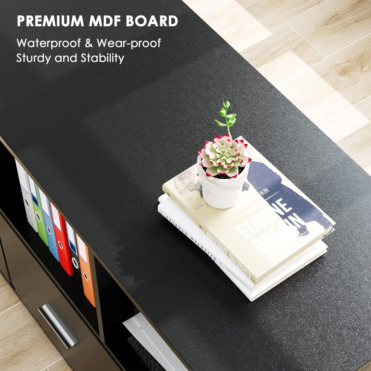Black Wood File Cabinet with Drawers and Lock I6292