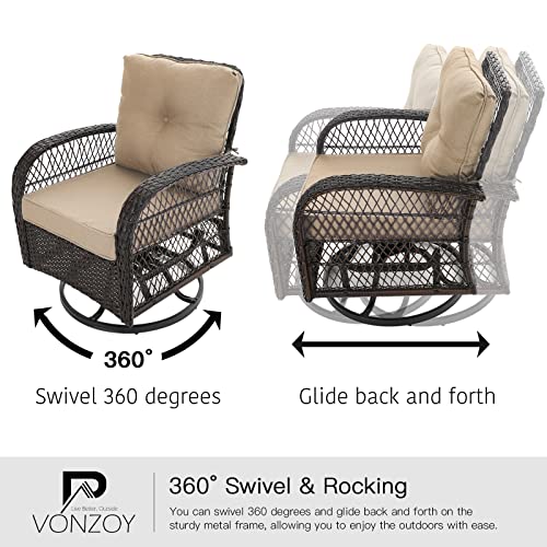 3 Pieces Wicker Patio Furniture Set with Swivel Glider Rocker and Table P798391