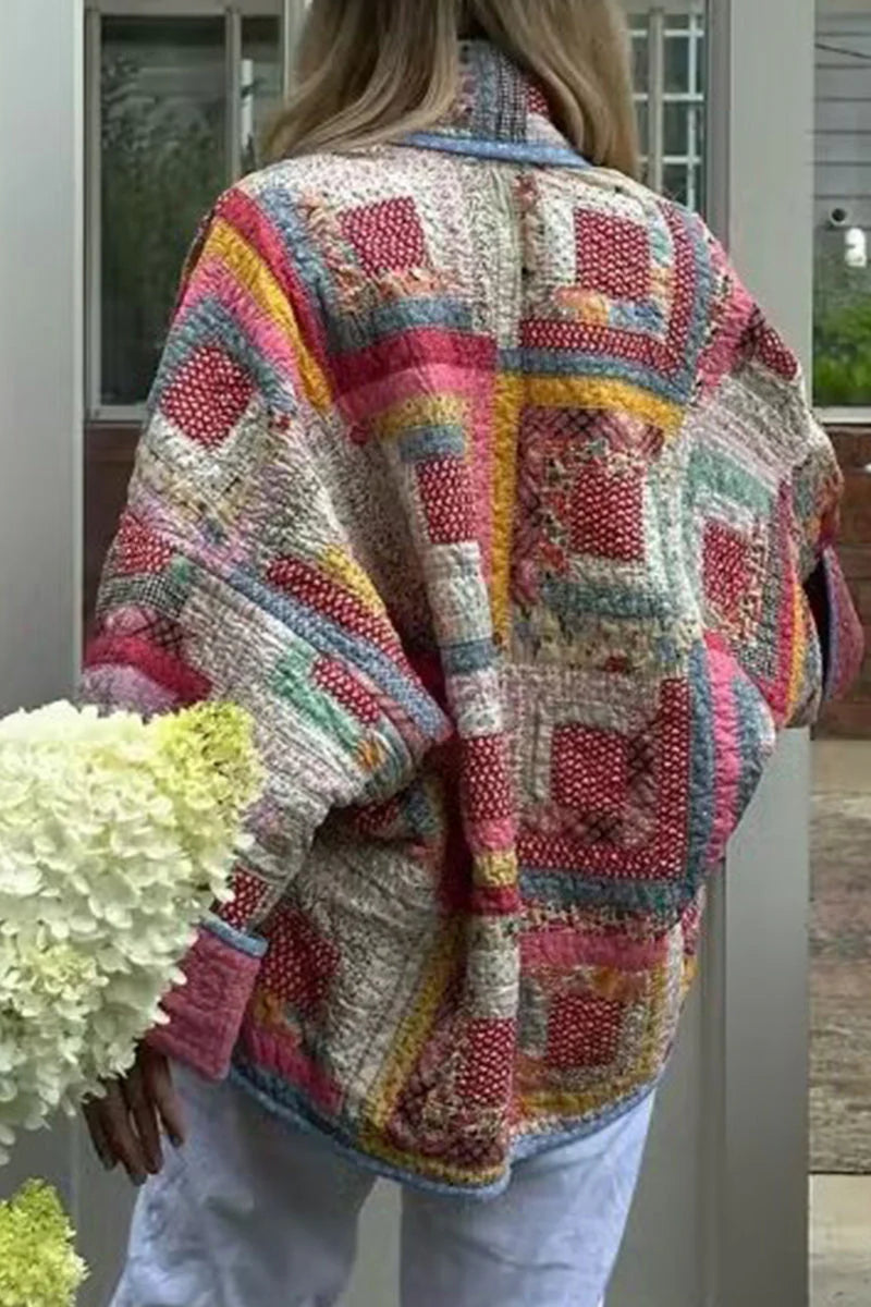 Vintage Geometric Printing Scarf Collar Outerwear F189