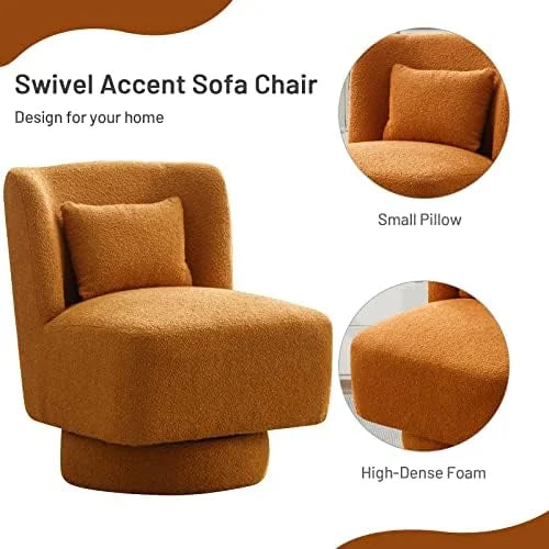 Swivel Barrel Boucle Chair with Pillow R37818
