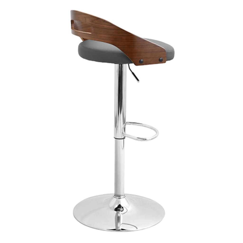 Adjustable Swivel Barstool in Walnut and Grey Faux Leather J144