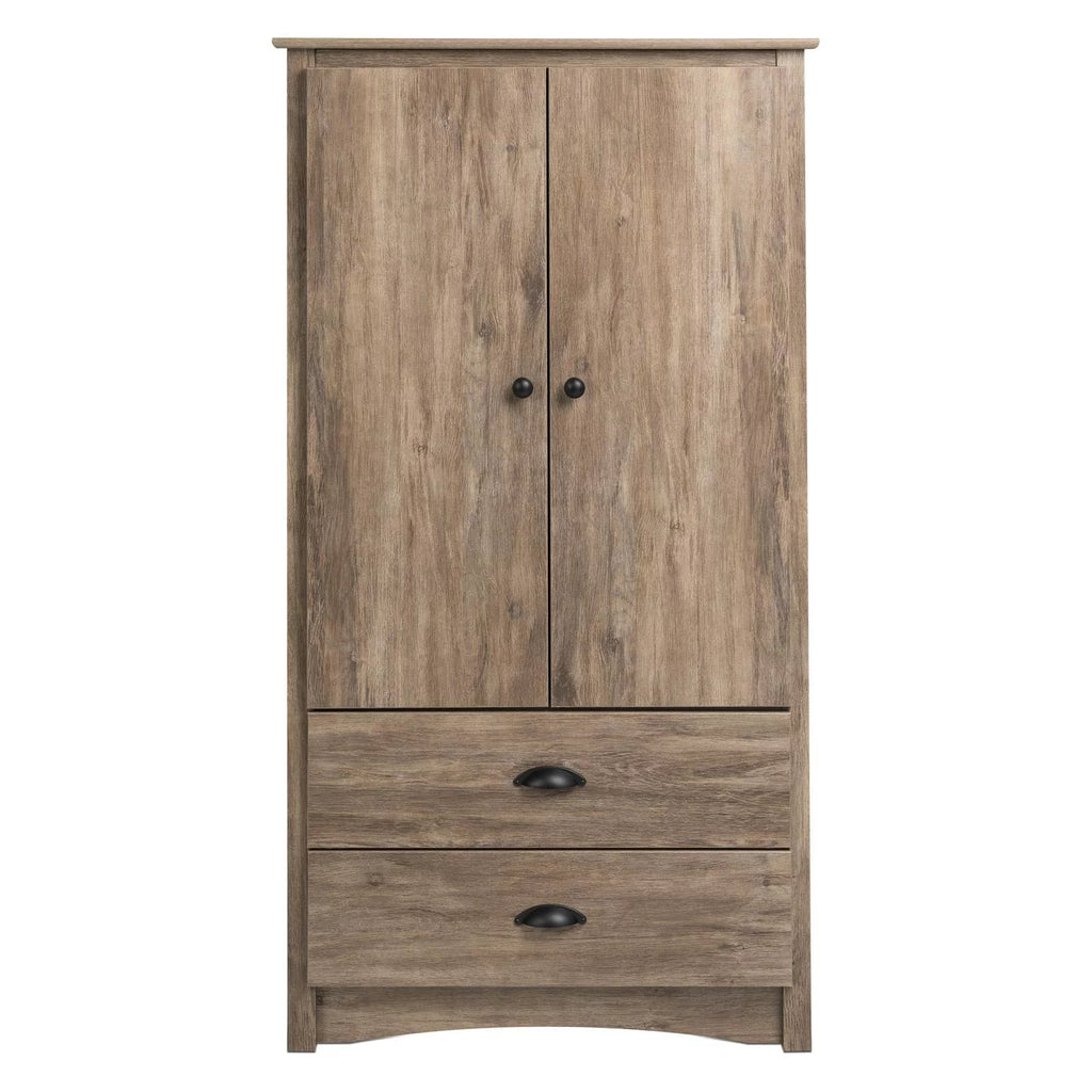 2 Door Wooden Bedroom Armoire in Drifted Gray T884