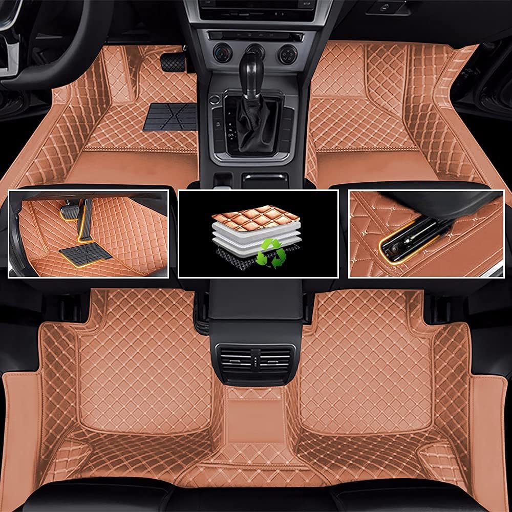Car Floor Mats Luxury Leather Non-Slip Front & Rear All Weather Red Z11233