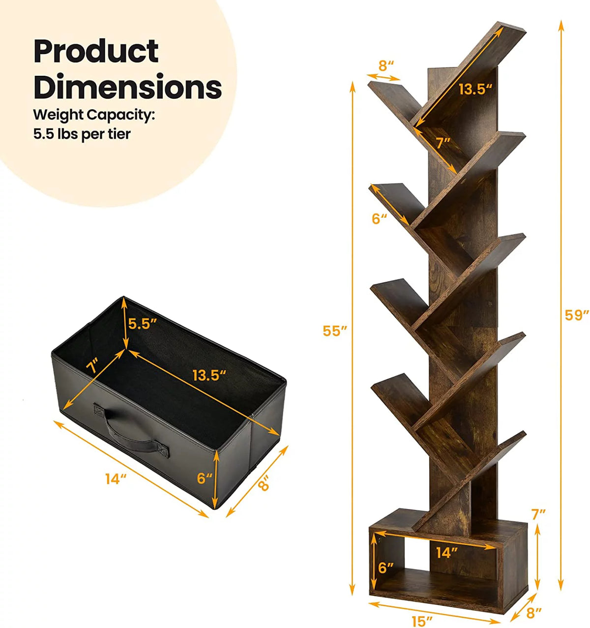 10 Shelf Wooden Bookshelf with Drawer J533