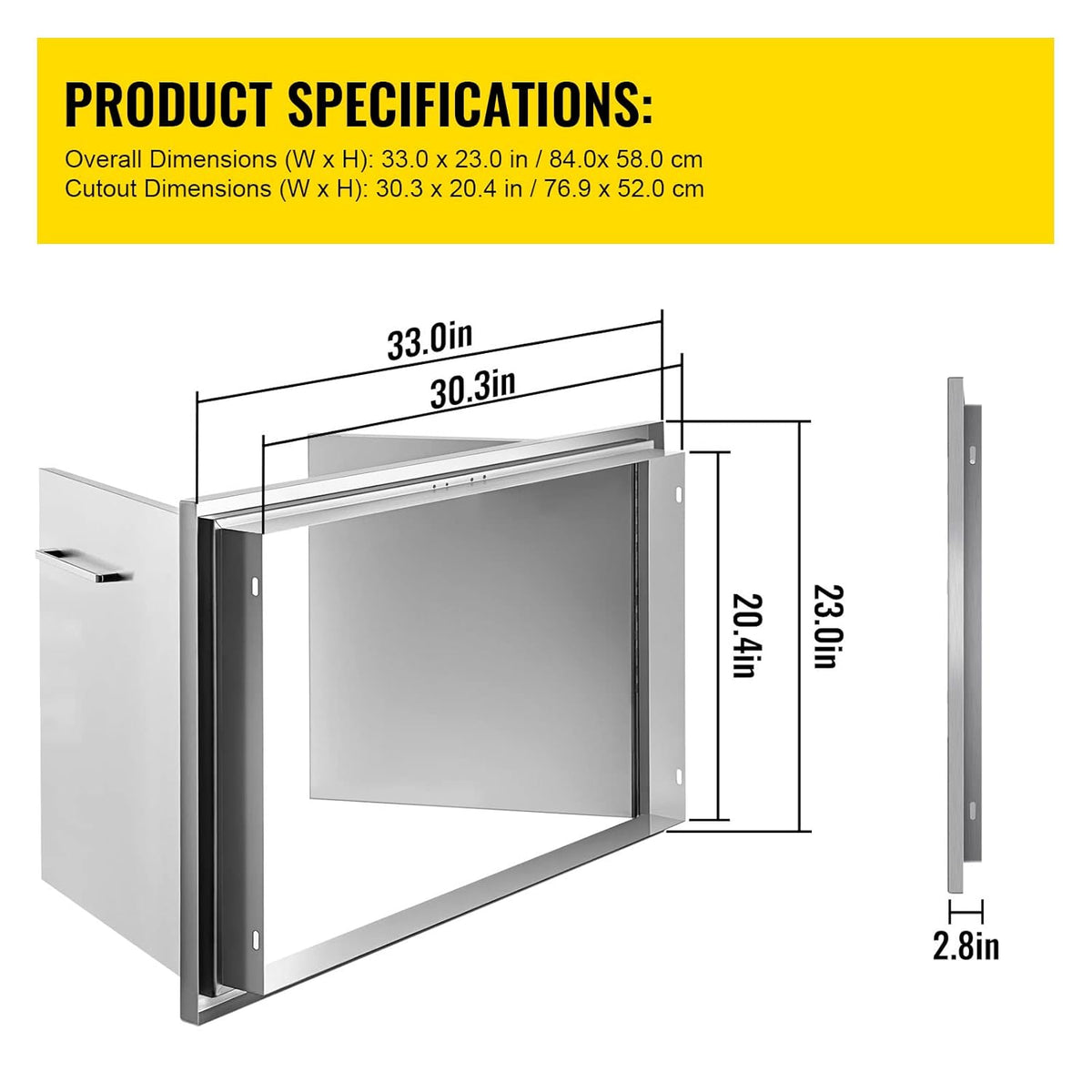 Double BBQ Access Door 33''Wx23''H Brushed 304 Stainless Steel X263