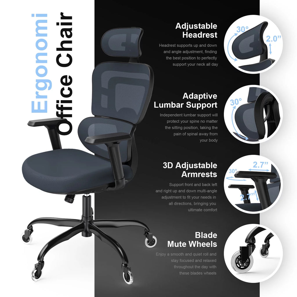 Ergonomic Mesh Office Chair with Lumbar Support and Wheels, Black N92611