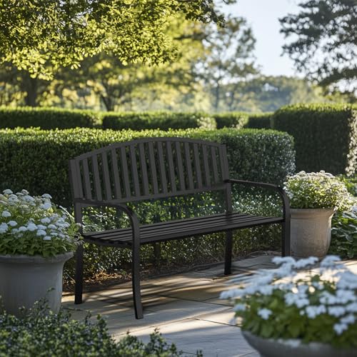 50" Heavy-Duty Metal Weatherproof Outdoor Bench F3093