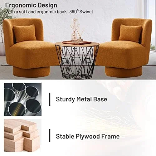 Swivel Barrel Boucle Chair with Pillow R37818