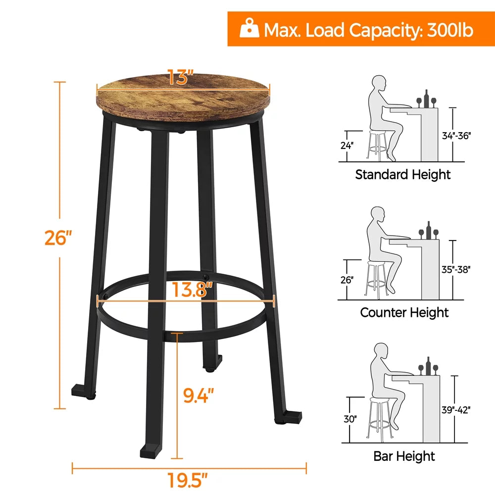 26"H Pub Height Bar Stools Set of 2 Rustic Brown S29961