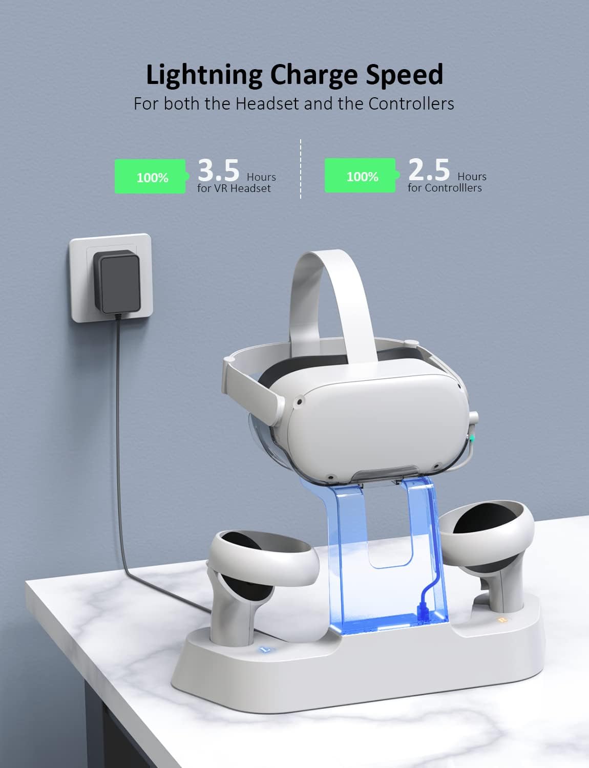 Charging Dock with LED Light, Headset Display Stand and Controller Mount X378