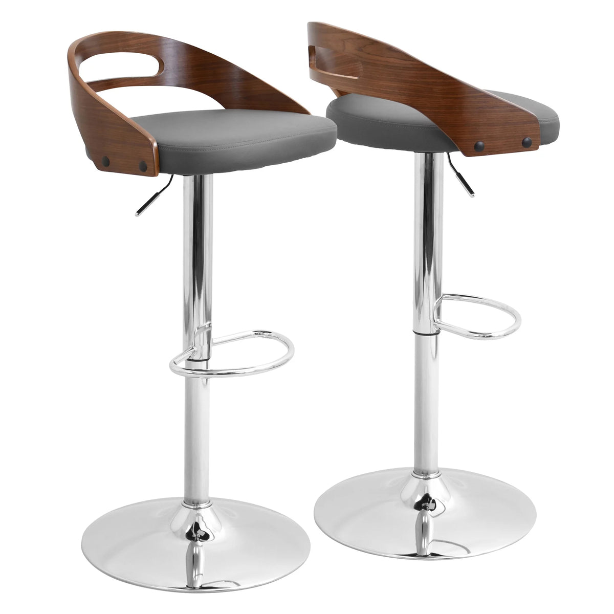 Adjustable Swivel Barstool in Walnut and Grey Faux Leather J144