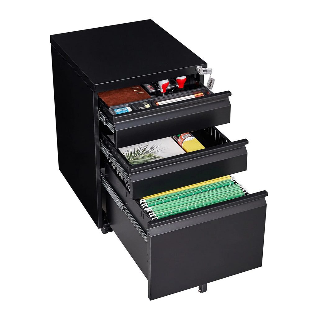Black 3 Drawer Metal File Cabinet with Lock S63312