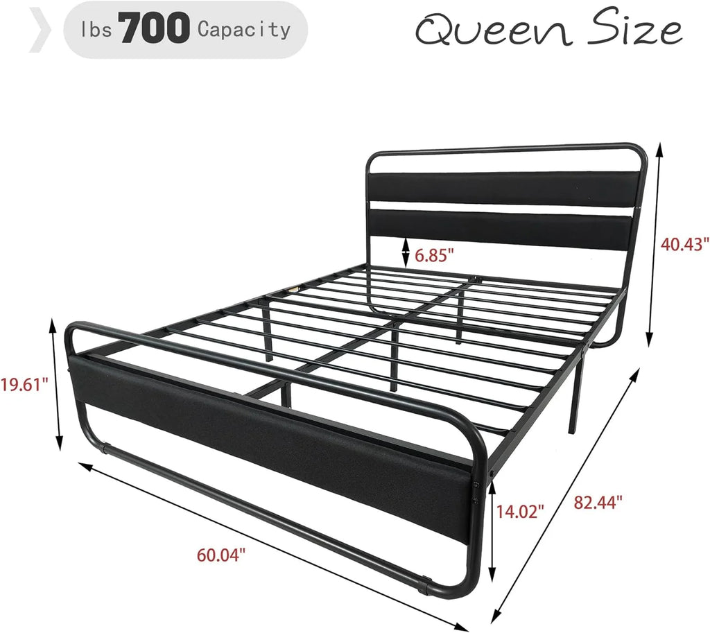 Queen Size Metal Platform Bed Frame with Upholstered Headboard Y66964