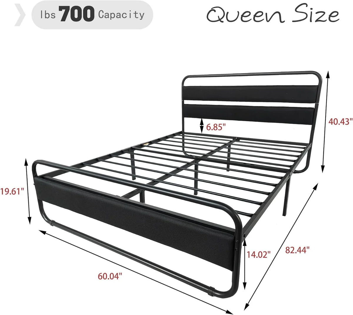 Queen Size Metal Platform Bed Frame with Upholstered Headboard Y66964