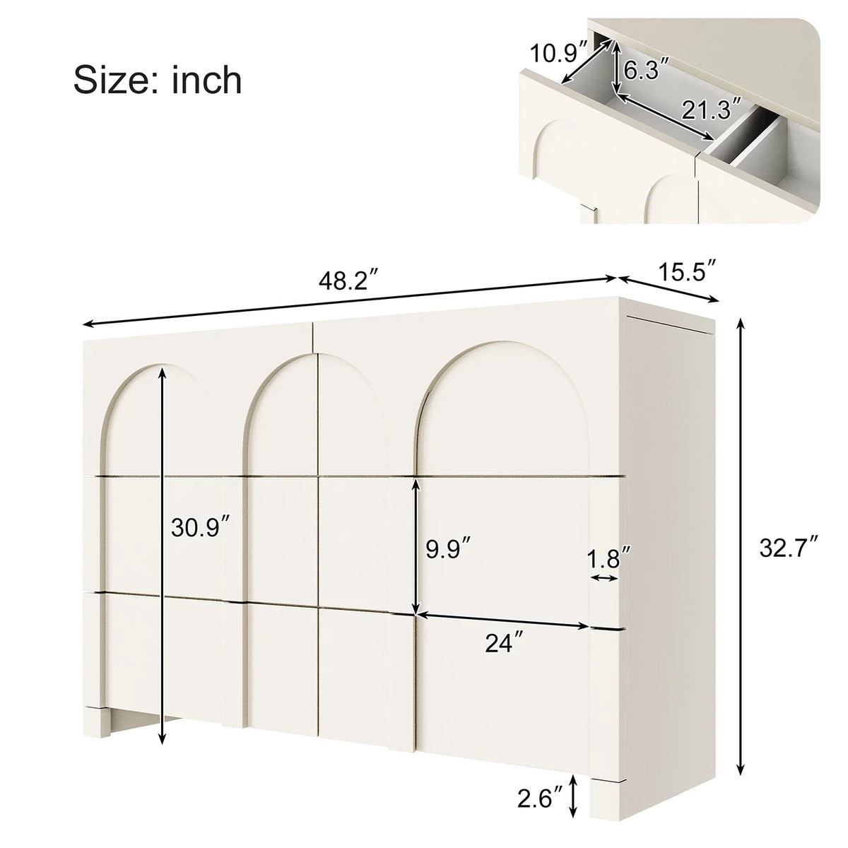 Half Gloss White 6 Drawer Dresser Z295327