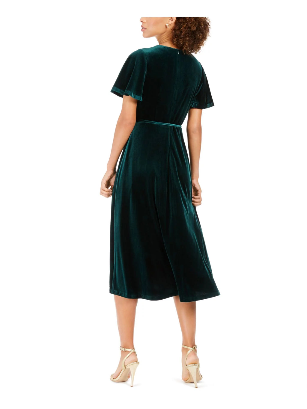 Green Short Sleeve Below The Knee Sheath Dress N970