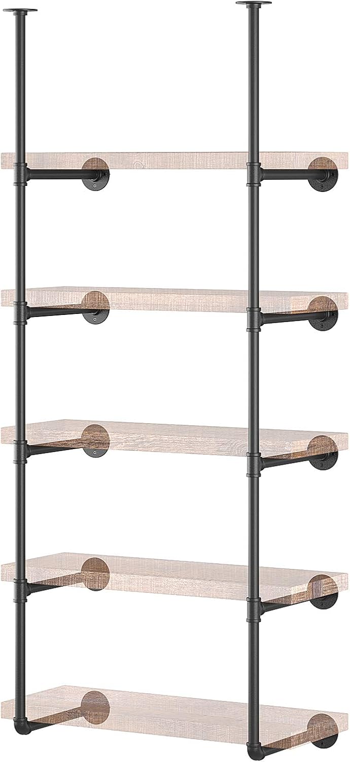 Industrial Wall Mount Iron Pipe Shelf 2 Pc 4 Tier Black H8142