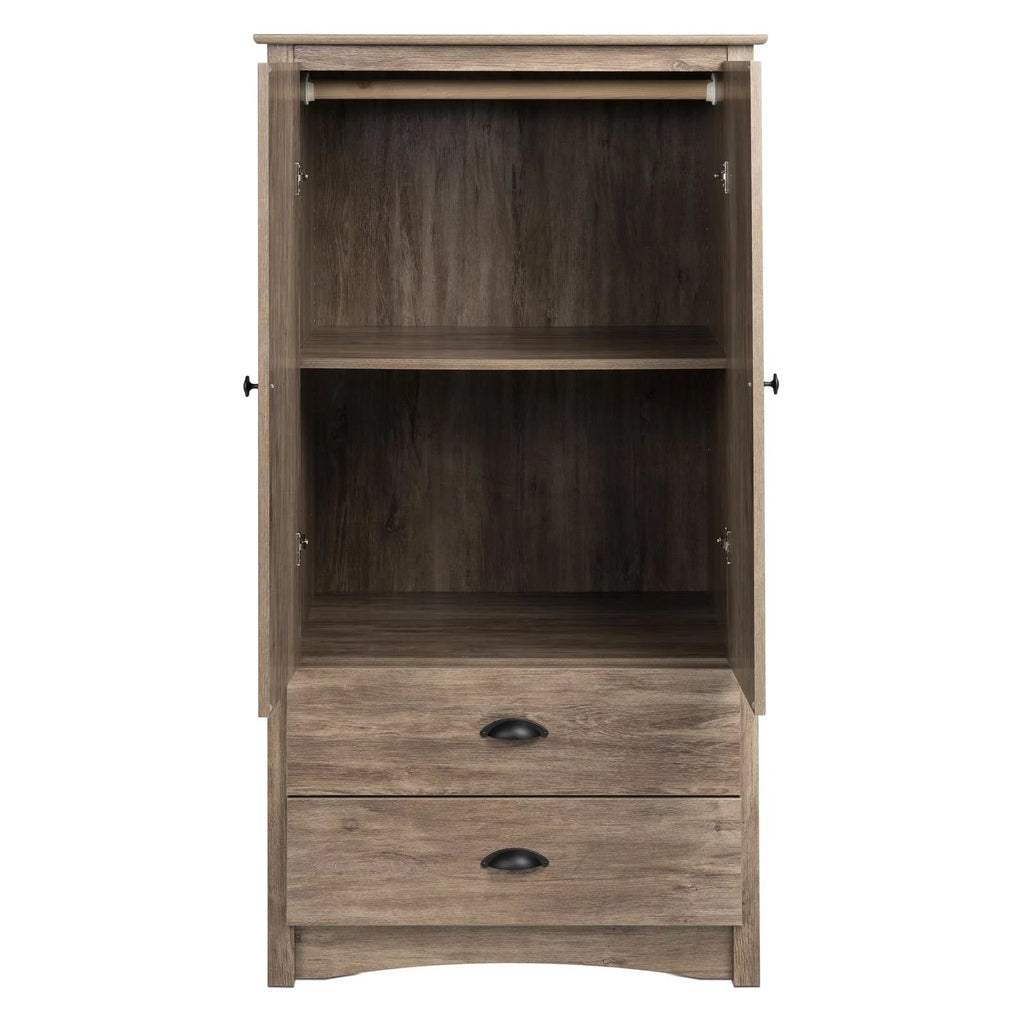 2 Door Wooden Bedroom Armoire in Drifted Gray T884