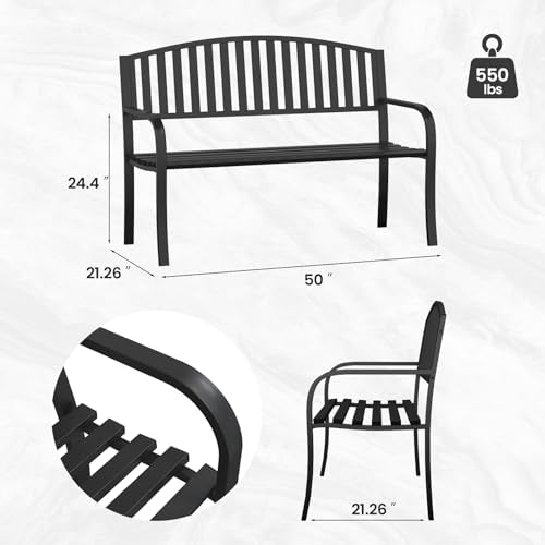 50" Heavy-Duty Metal Weatherproof Outdoor Bench F3093