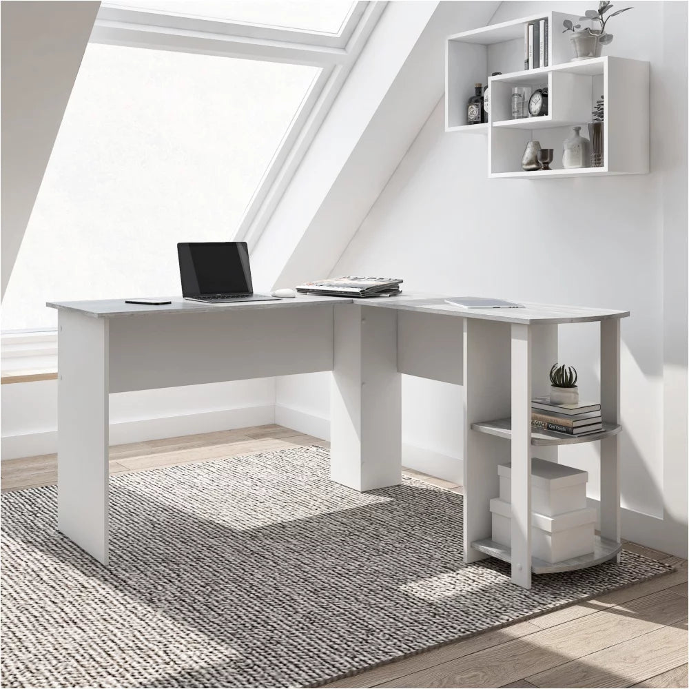 L_Shaped Desk With Side Shelves Grey Wood C786513