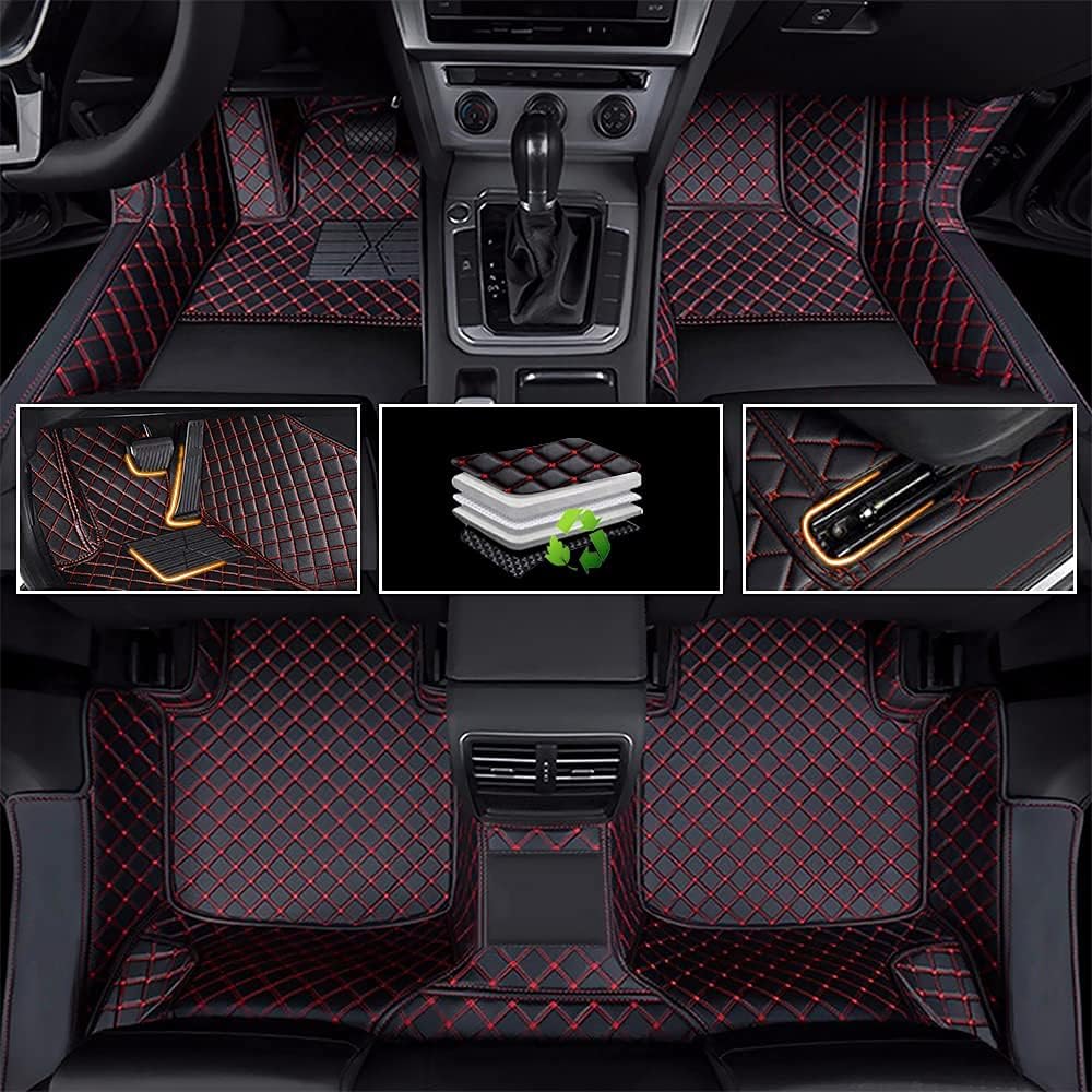 Car Floor Mats Luxury Leather Non-Slip Front & Rear All Weather Red Z11233