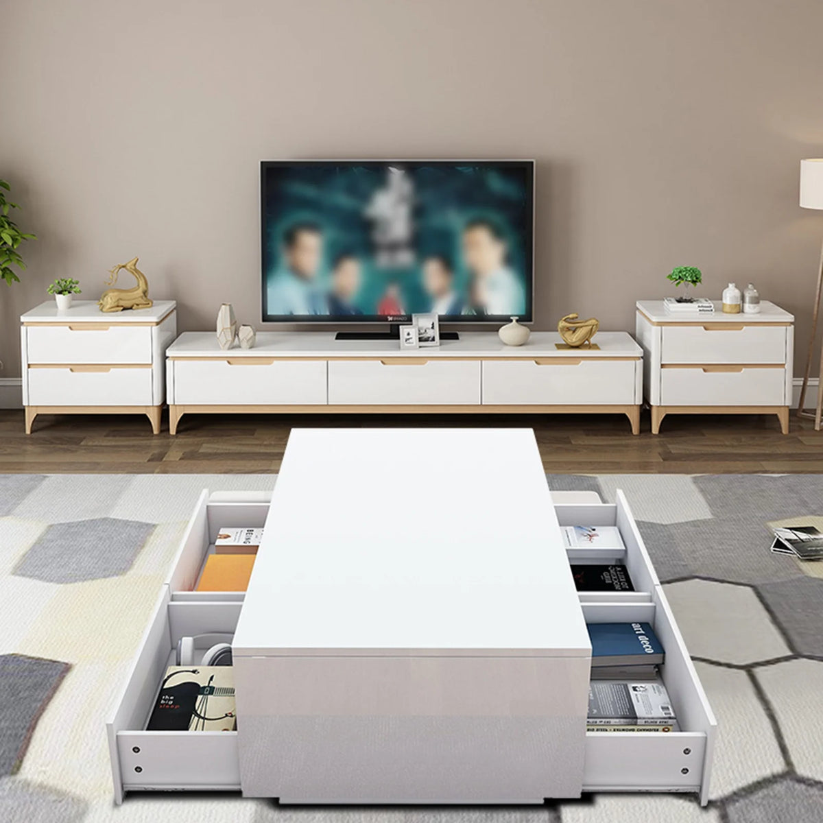 High Gloss Coffee Table with 4 Drawers and 2 Open Shelves N19838
