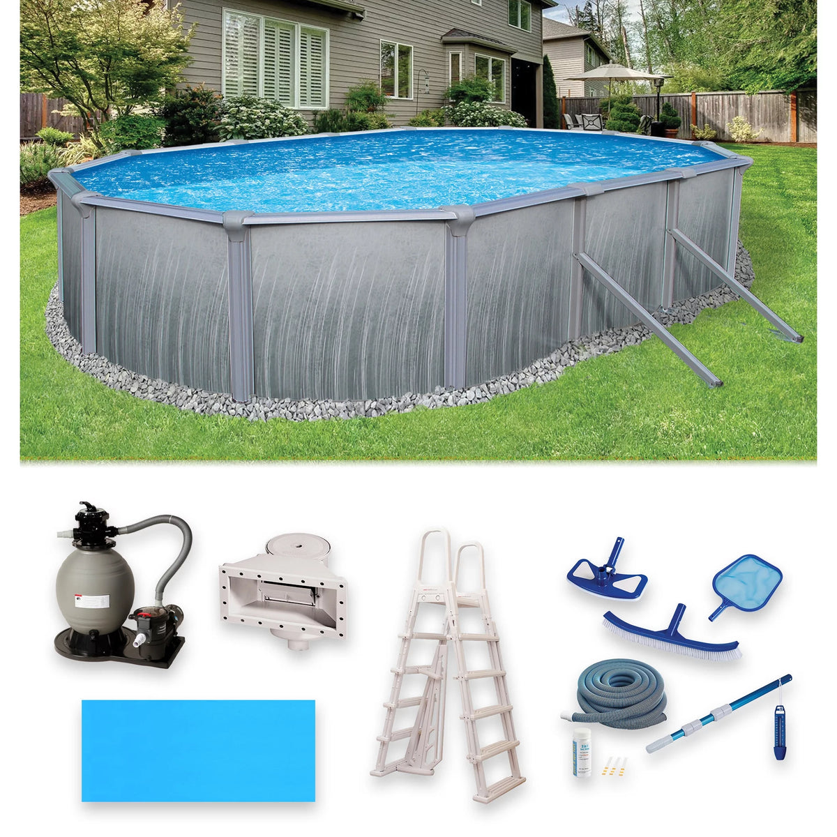 12-ft x 24-ft Oval 52-in Deep Metal Wall Swimming Pool G828