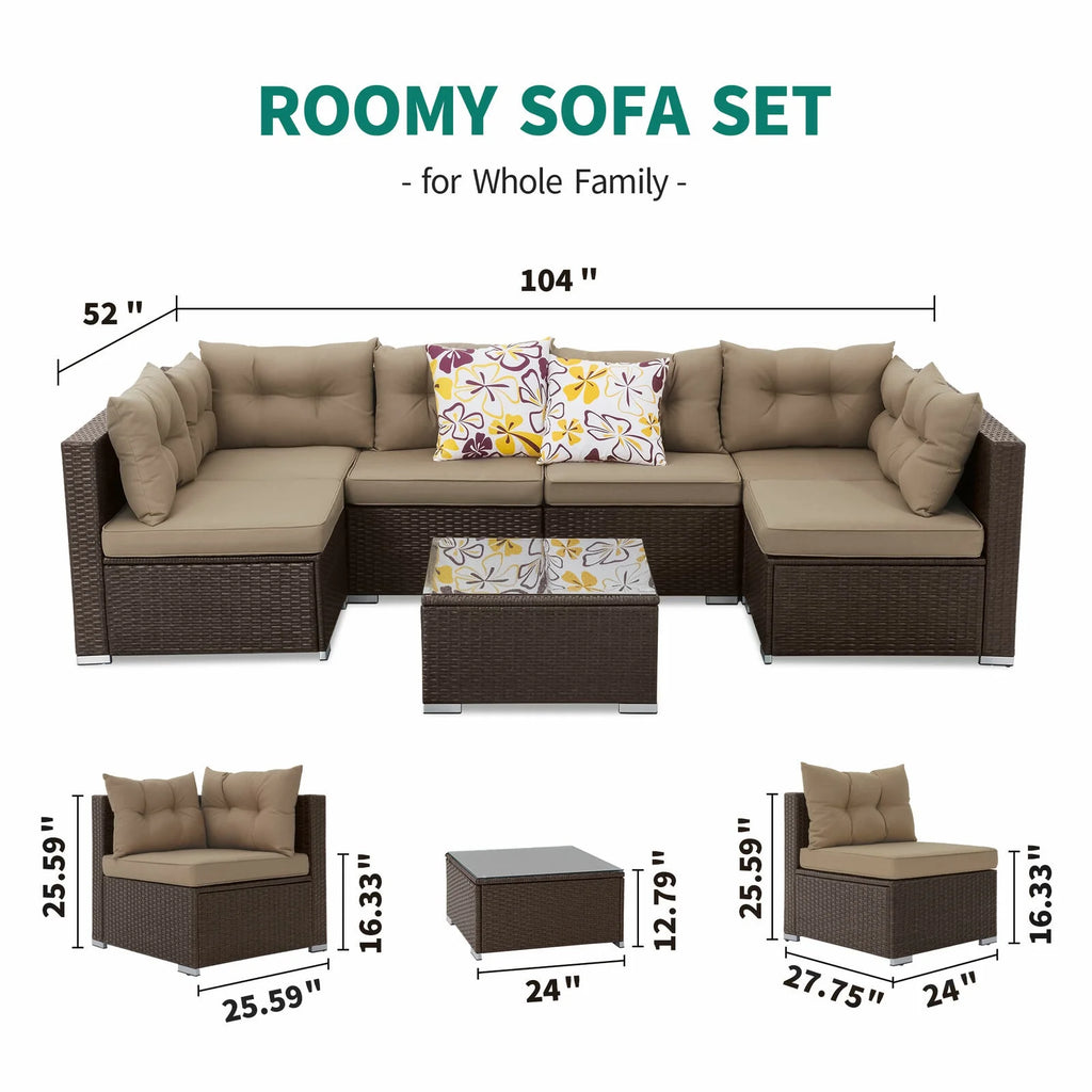 7-Piece Brown PE Rattan Patio Conversation Set D4832