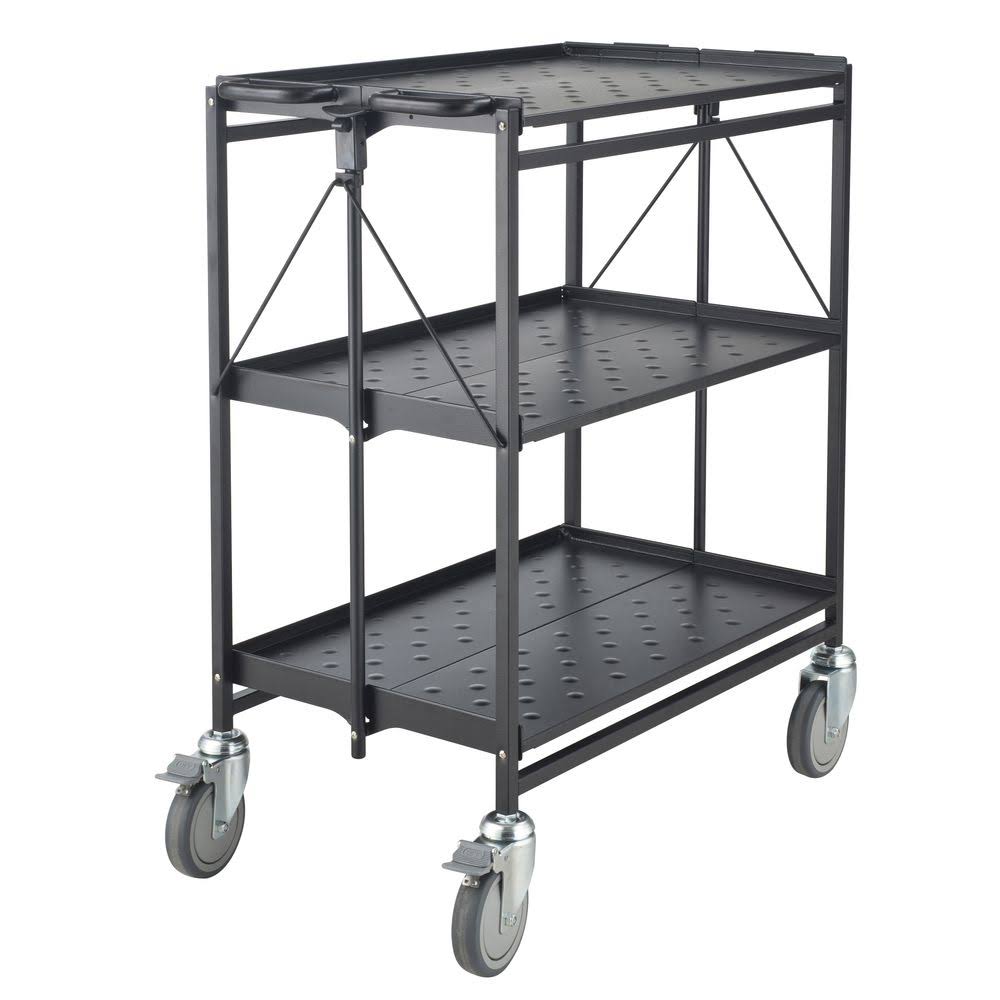 Black 3-Shelf Folding Swivel Caster Cart X92590