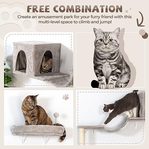 8-in-1 Cat Wall Furniture Set with Tree, Perch, Scratching Post and Bridge B93119