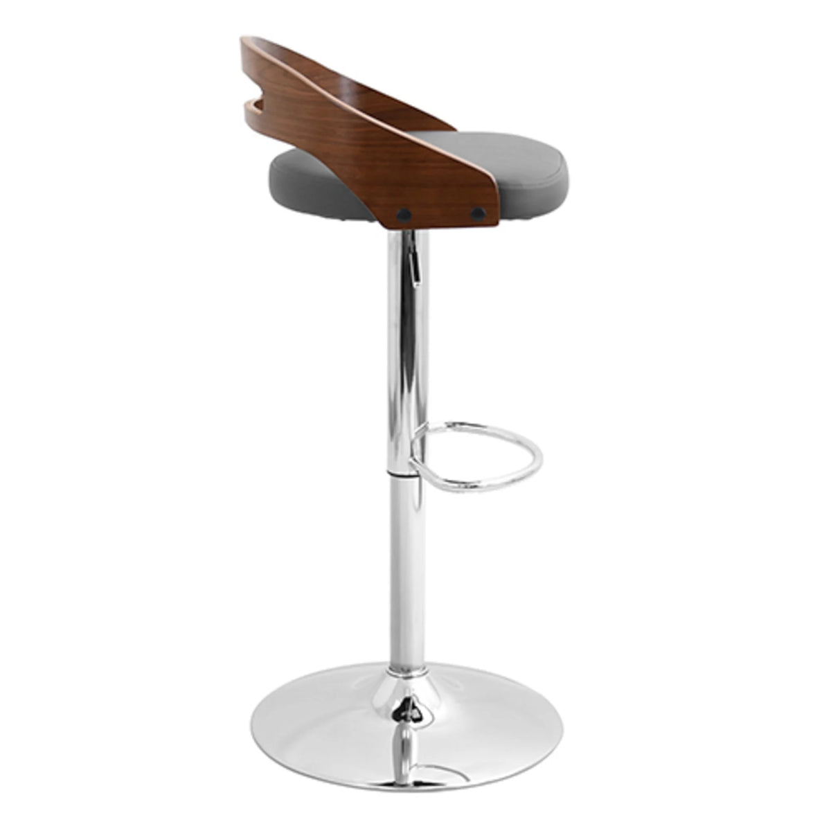 Adjustable Swivel Barstool in Walnut and Grey Faux Leather J144