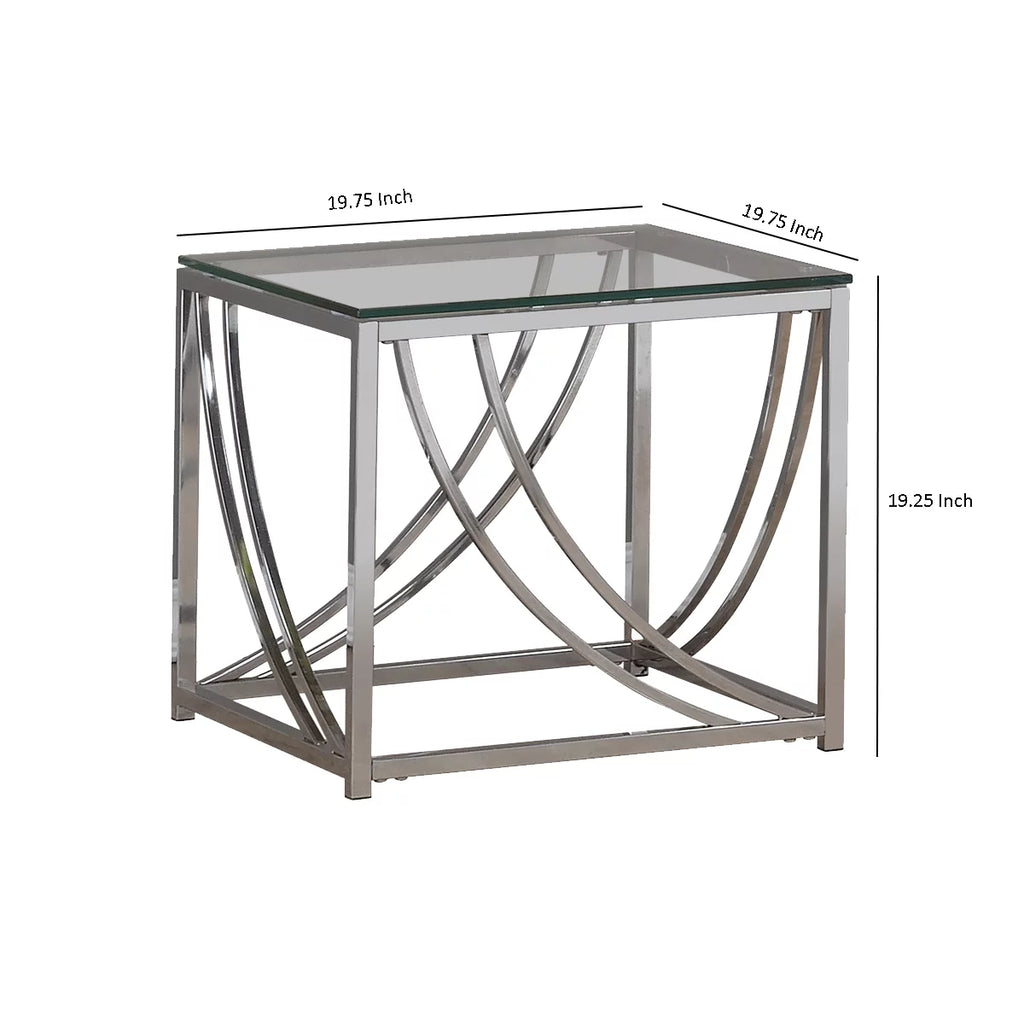 Tempered Glass Top End Table with Metal Tubular Legs I54575