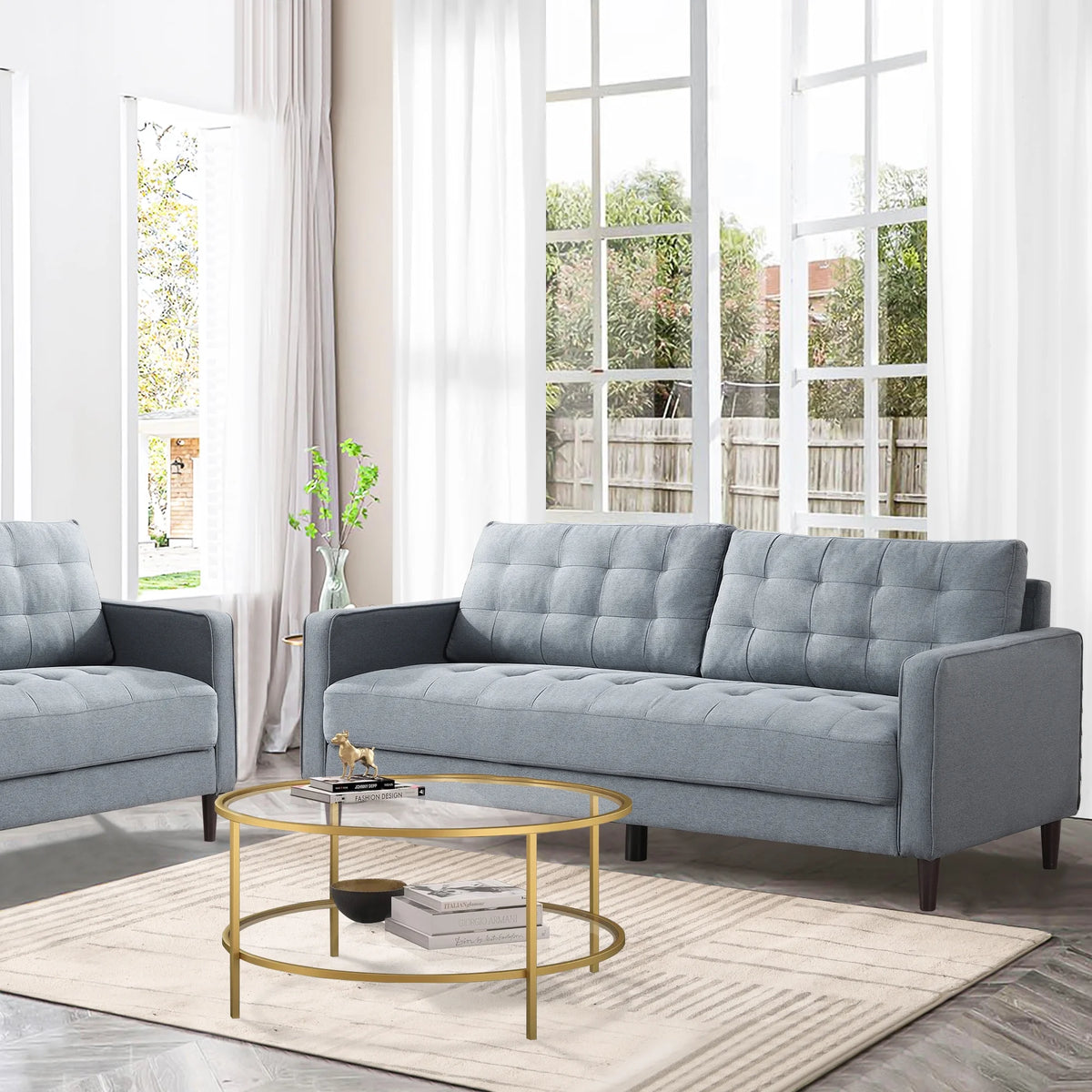 Green Velvet Tufted Upholstered Sofa Y396