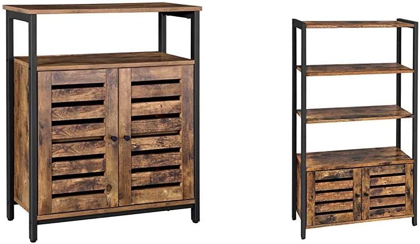 Rustic Brown Bookshelf and Storage Cabinet with 3 Shelves M91882