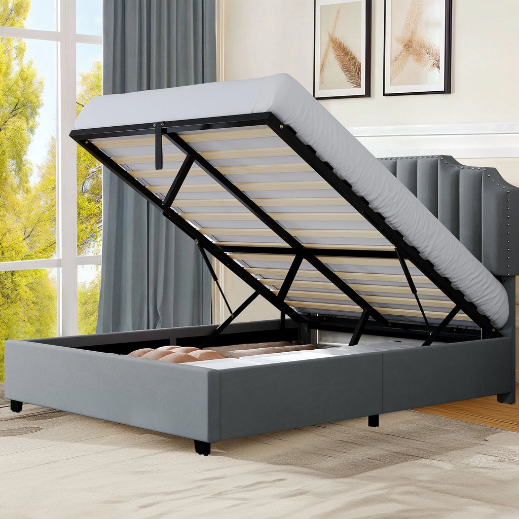 King Lift Up Storage Velvet Upholstered Platform Bed Frame N972
