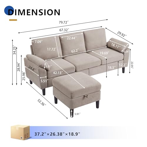 Light Grey Convertible Sectional Sofa J79603
