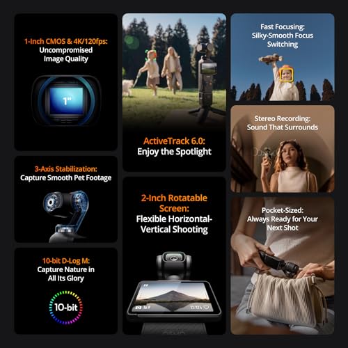 Vlogging Camera with 1'' CMOS & 4K/120fps Video, 3-Axis Stabilization, 2" Rotatable Touchscreen X1085