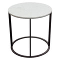 Round End Table with Engineered Marble Top and Black Metal Base E6473