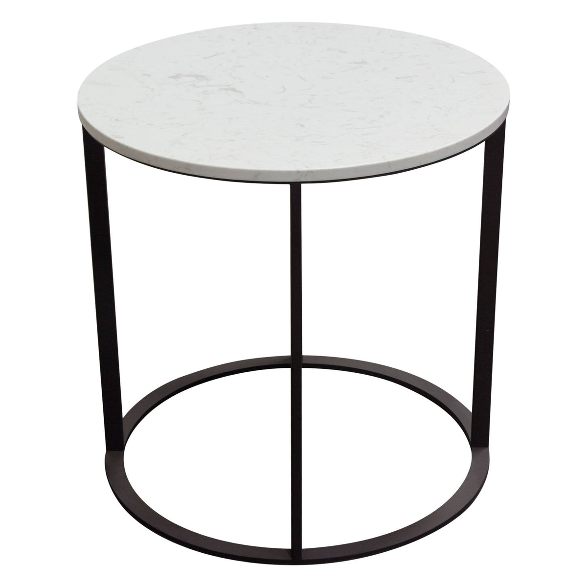 Round End Table with Engineered Marble Top and Black Metal Base E6473