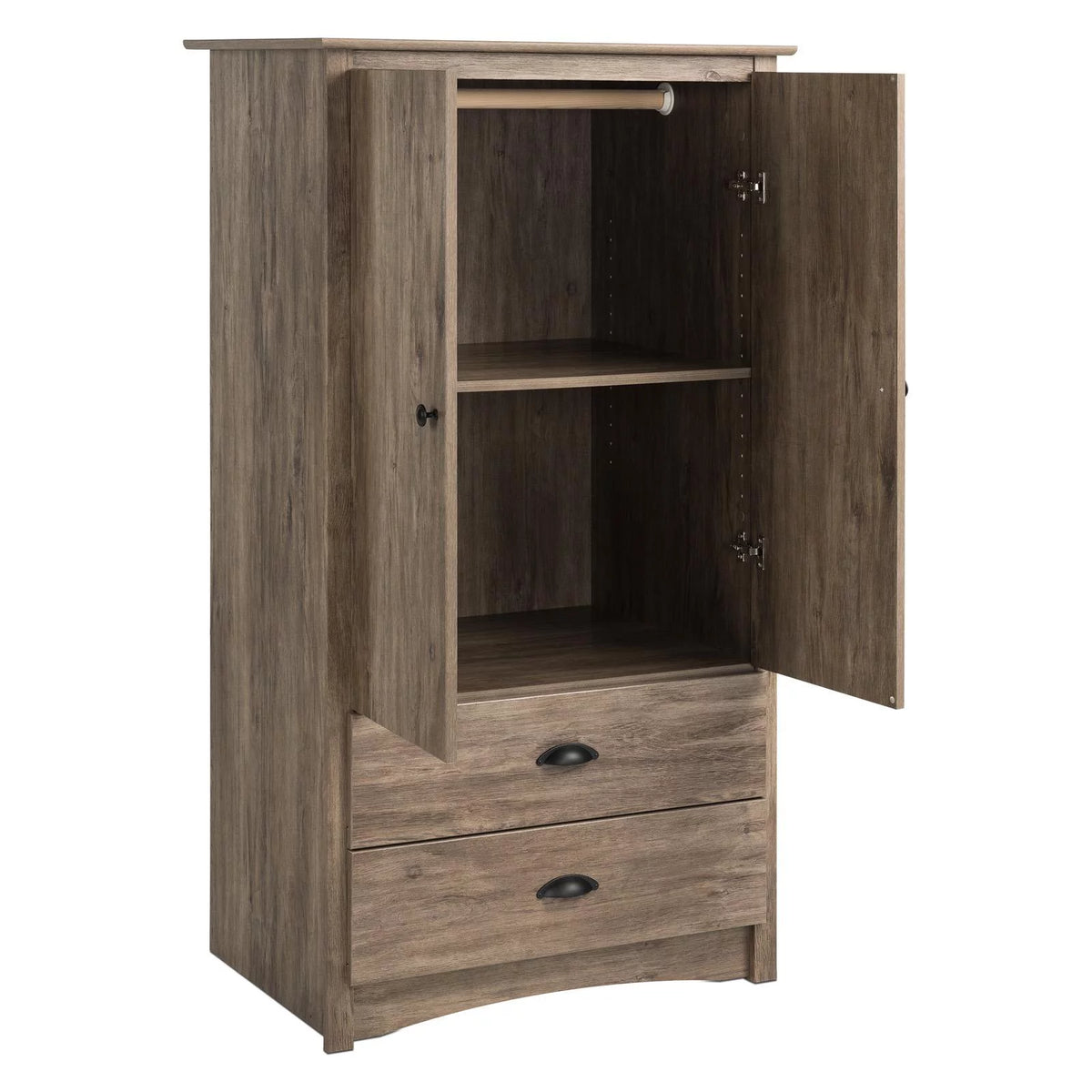 2 Door Wooden Bedroom Armoire in Drifted Gray T884