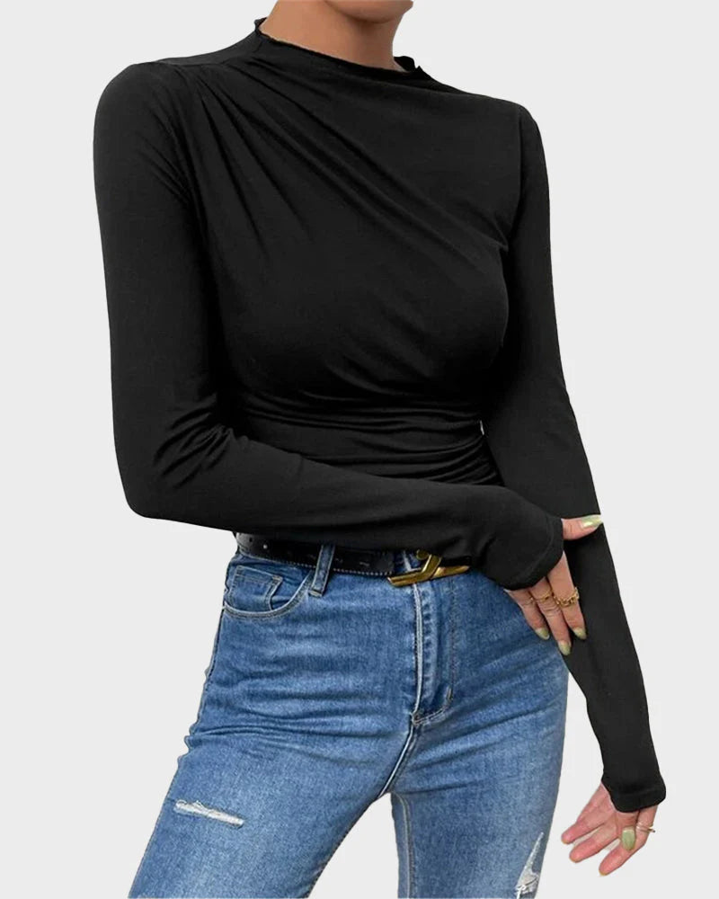 Slim Fit Ruched High-Neck T-Shirt Top V61120