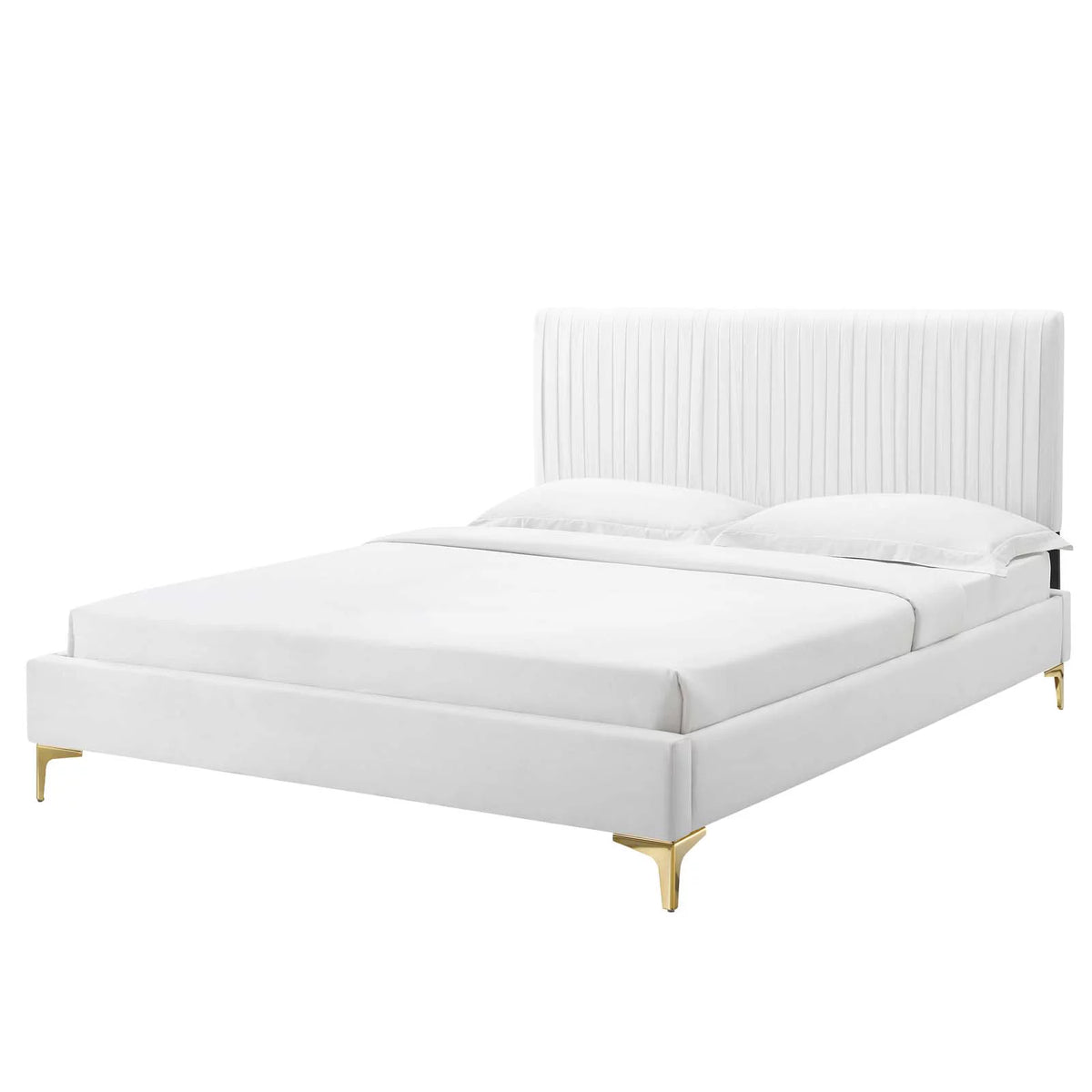 White Velvet Twin Size Platform Bed Frame L117584