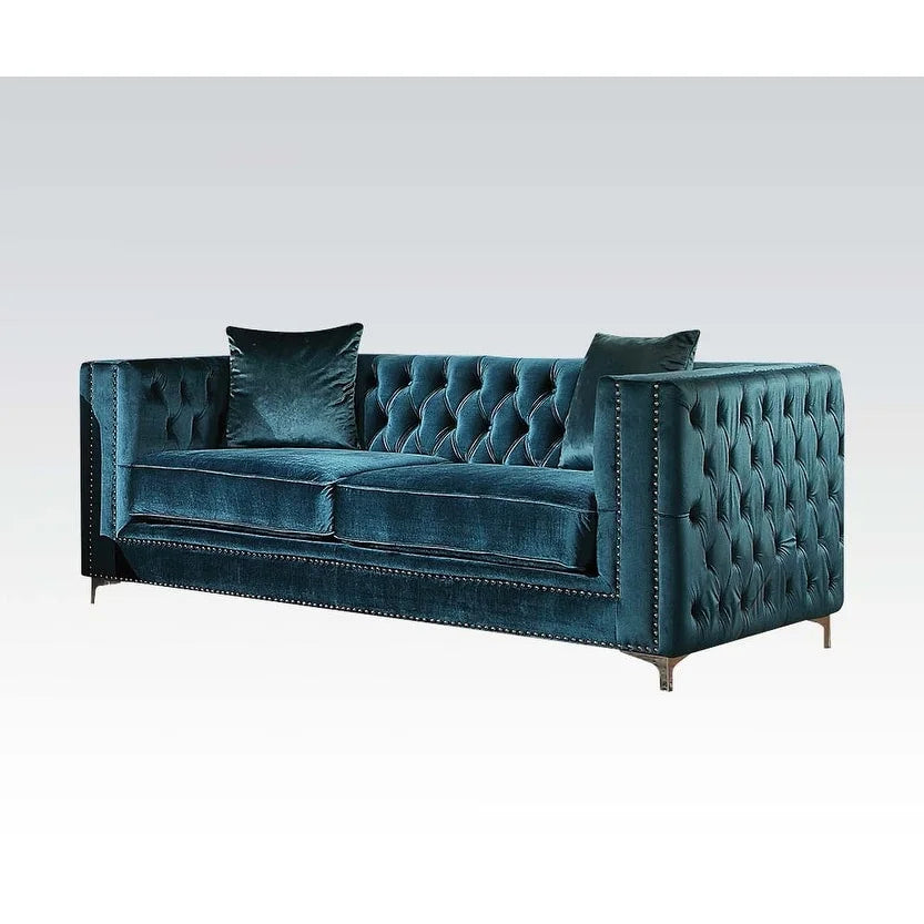 Dark Teal Velvet Tufted Loveseat K26092