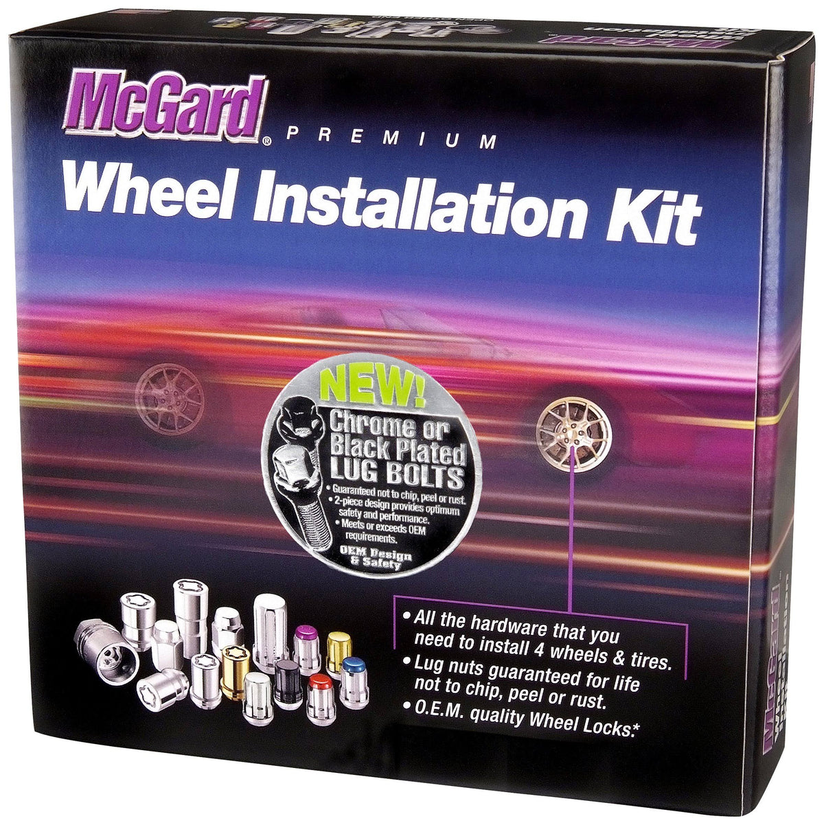 Chrome Black Cone Seat Bolt Lug Wheel Installation Kit B654268
