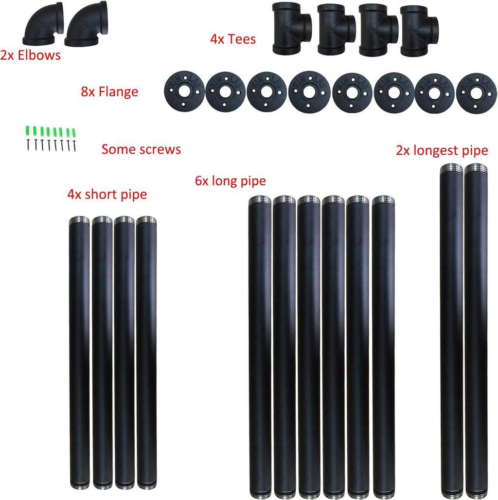 Industrial Wall Mount Iron Pipe Shelf 2 Pc 4 Tier Black H8142
