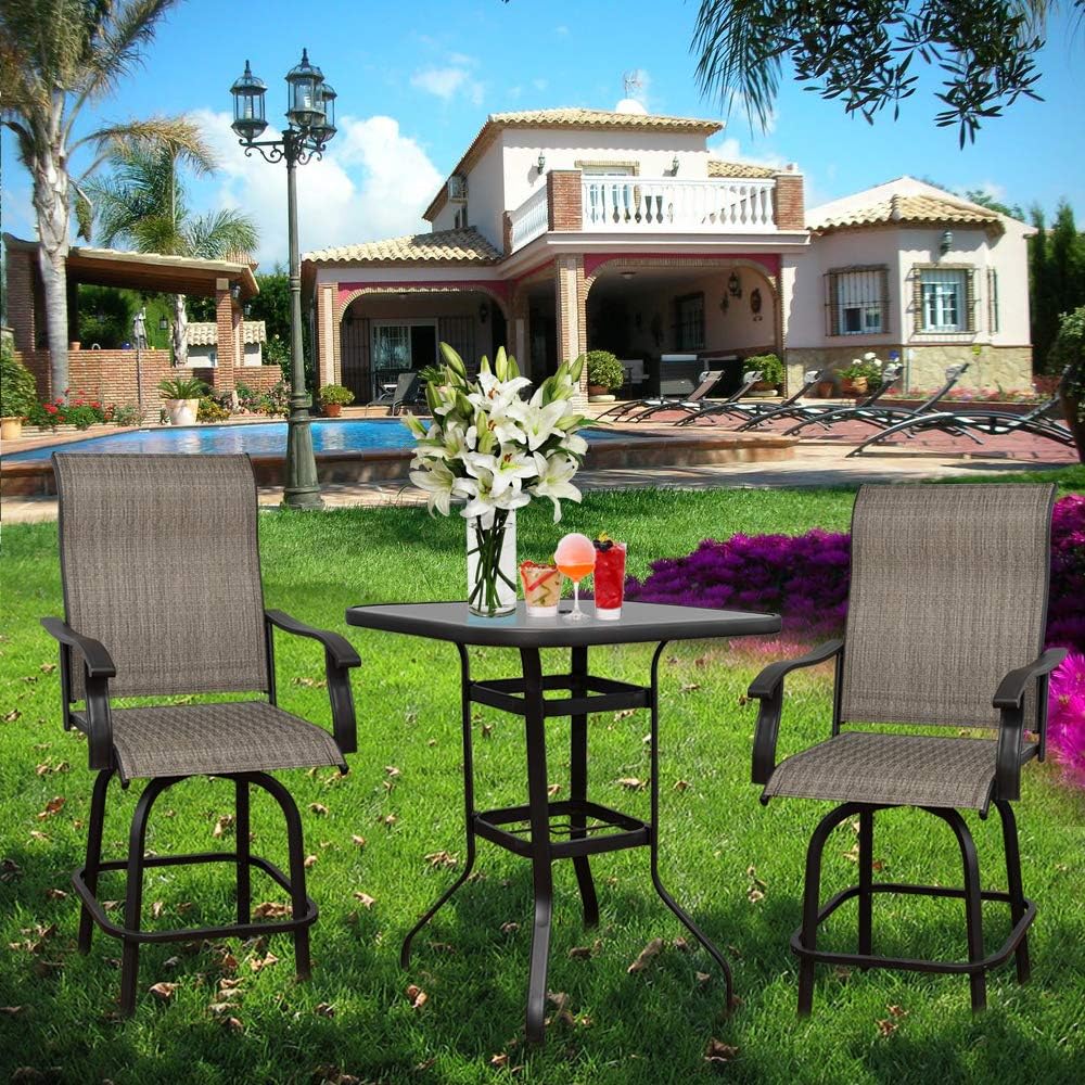 Swivel Bar Stools Set with All-Weather Metal Frame M85369