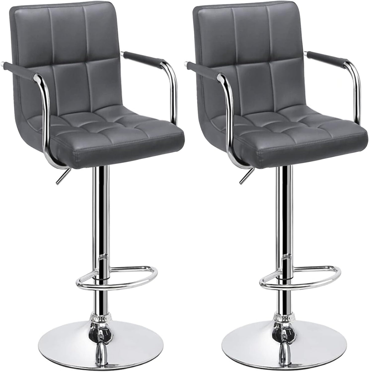 Black Set of 2 Swivel Adjustable Bar Stools with Arms P483