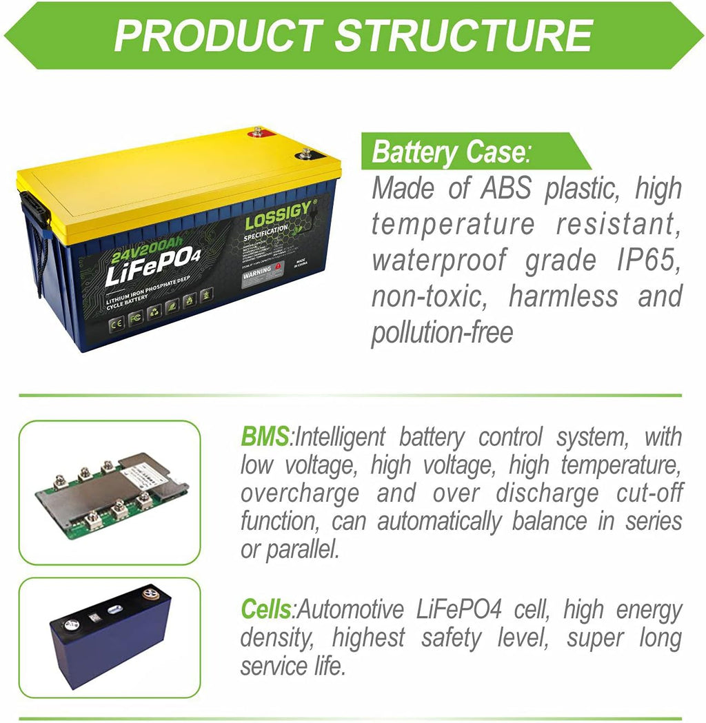 12V 200Ah LiFePO4 Lithium Battery with 100A BMS C45254