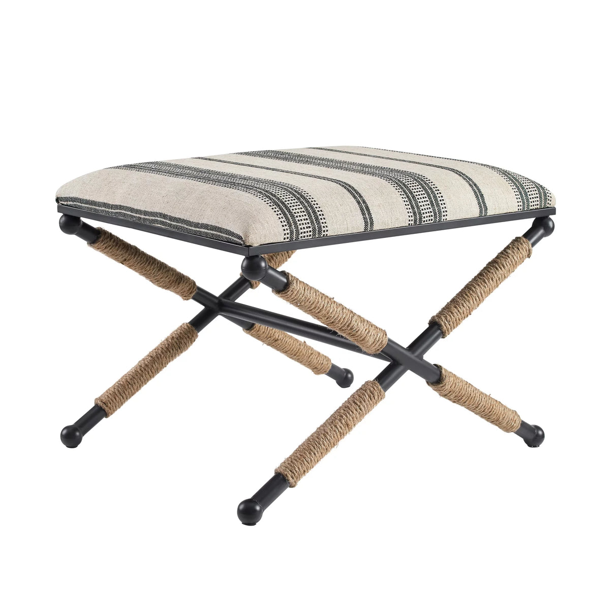 Black and Neutral Linen Stripe Ottoman Q338994